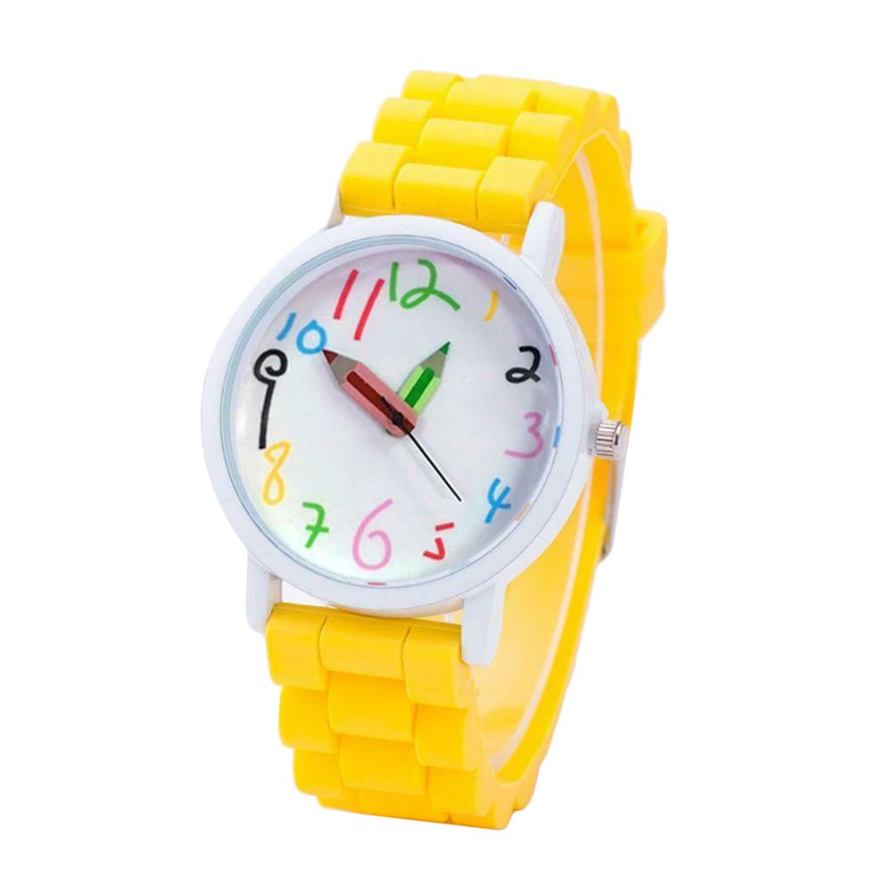 Cartoon Children Kids Round Dial Silicone Strap-Yellow