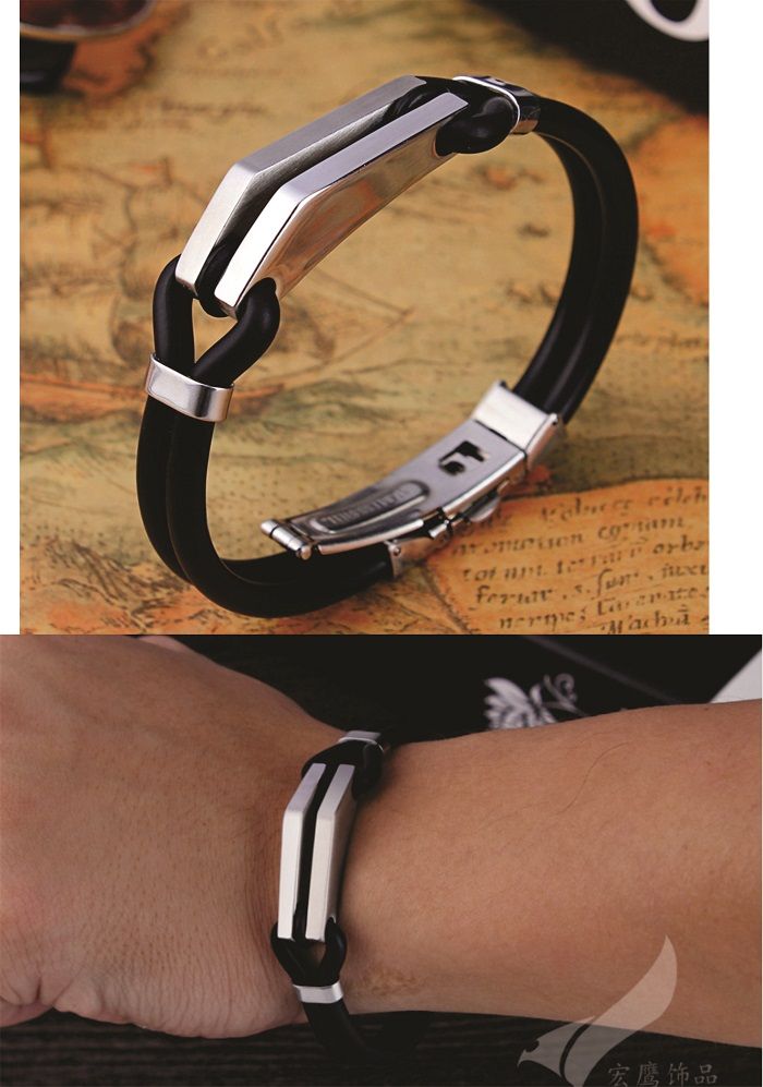 Classic Unisex Stainless Rubber Bracelet/Men Bracelet