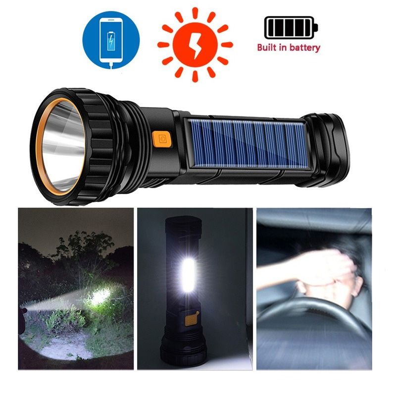 USB/solar Rechargeable Flashlight Built-in Battery