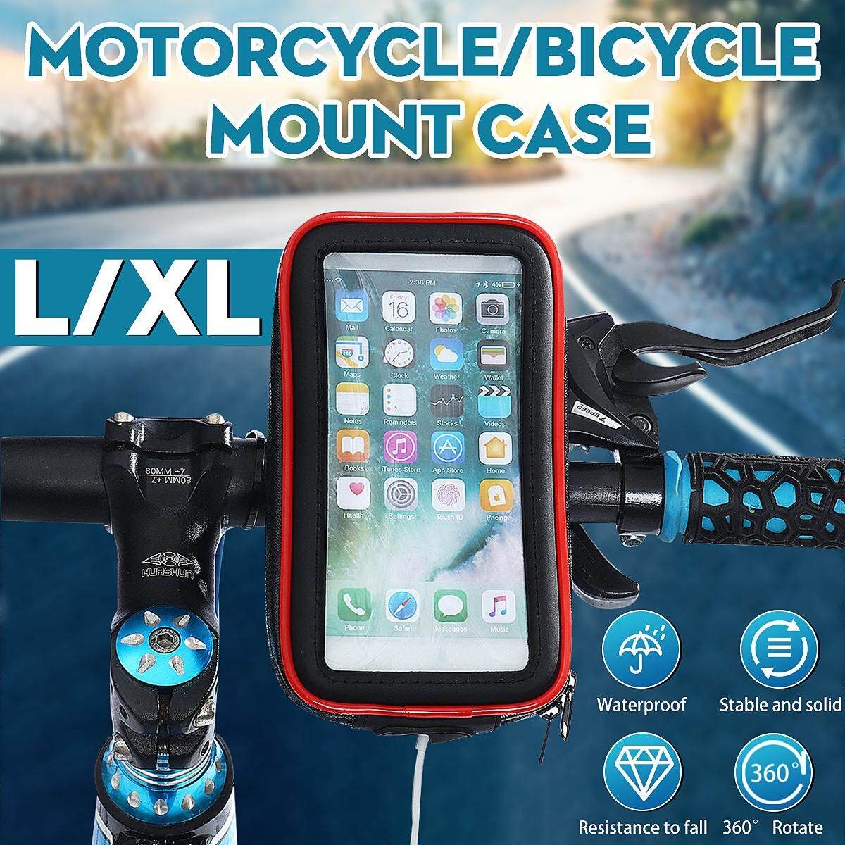 4-6.5'' Bicycle Phone Holder 360° Motorcycle Bike Handlebar Mount Case For Phone-L Black