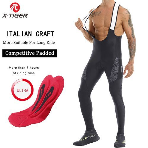 Padded MTB Road Bike Tights With 2-Pockets Breathable Cycling Long Leggings Bib Cycling Pants