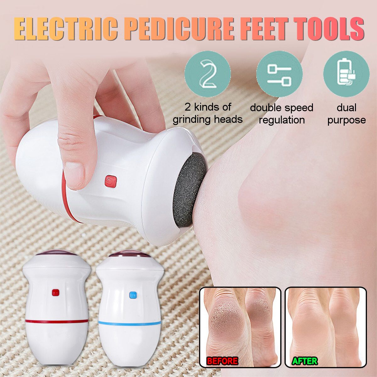 Red Portable Electric Callus Remover Feet Exfoliators Grinding Peeling Pedicure Tools Powered