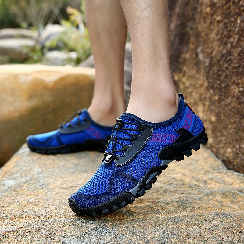Men Knitted Fabric Water Wadding Shoes Outdoor Slip Resistant Sneakers Waterproof Hiking Shoes EU:47