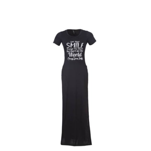 Two Sides Slit Short Sleeve Gown - Black