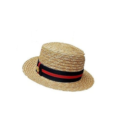 Fashion Straw Hat - Blue And Red Ribbon