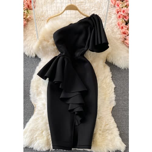 Mono Asymmetric Ruched Dress