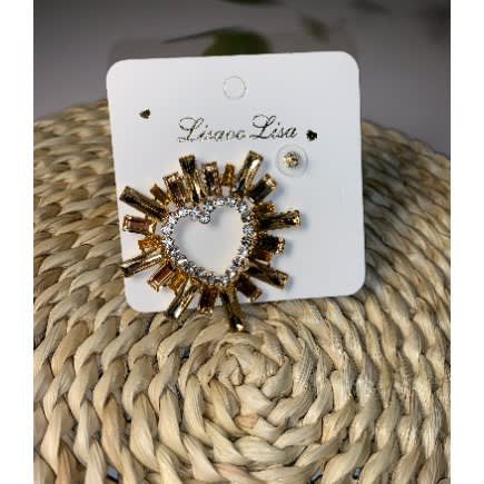 Heart Rhinestone Alloy Earring - Gold