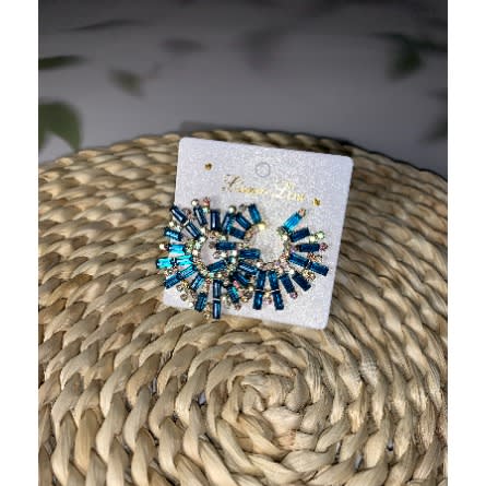 Drop Circular Geo Pattern Earrings - Blue