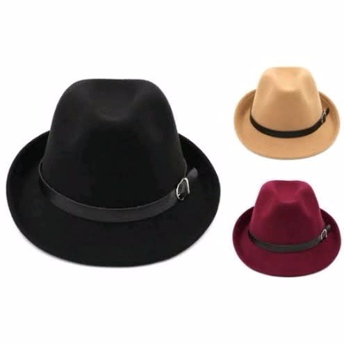 3 Pcs Fedora  Belted Hat  - Multicolour