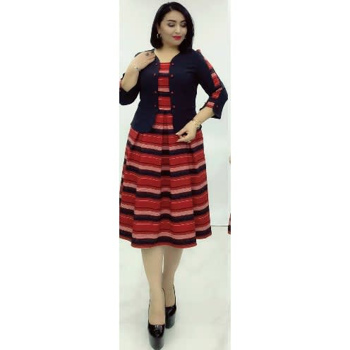Turkey Stripped Kissing Pleated Dress-WINE/BLACK