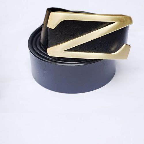 Z Designed Buckle Leather Belt - Black