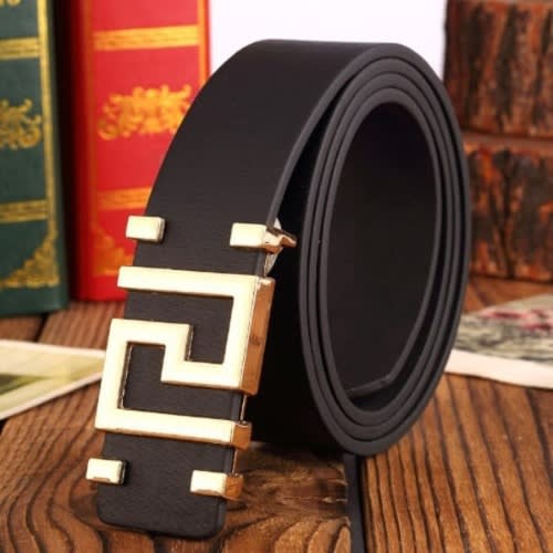 Men's Black Metal Button Buckle Belt