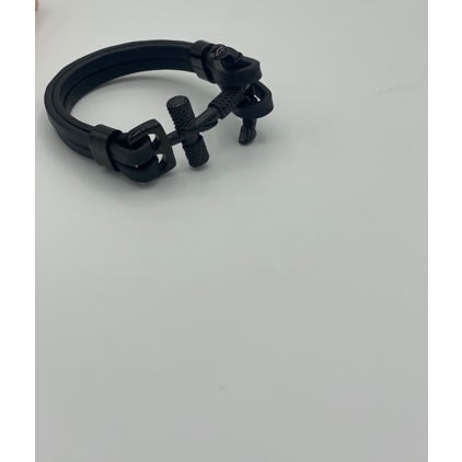 Anchor Men’s Leather Bracelet - All Black