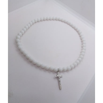 Unisex Elastic Stone Cross Bead Choker /Neckpiece - White