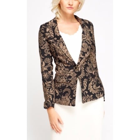Glittered Gold Printed Fitted Blazer- Black