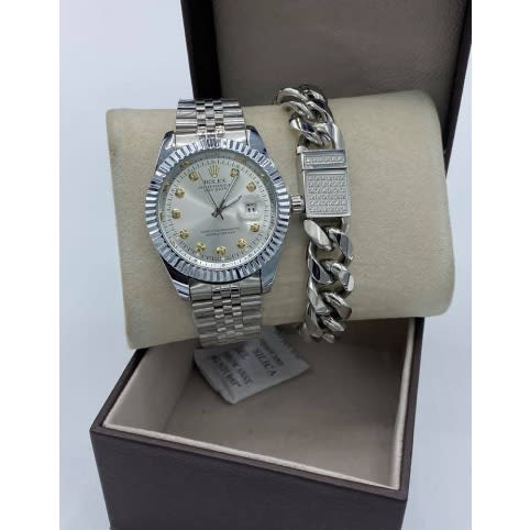 2-in-1 Men's Stainless Strap Wrist Watch & Bracelet