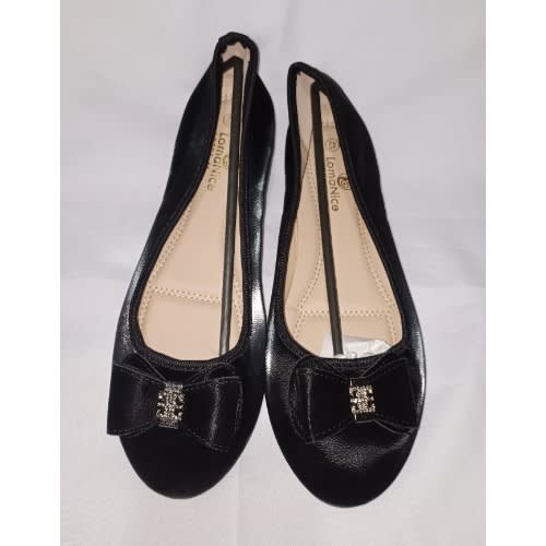 Lush Stock Leather Female Flat Office Shoe- Black