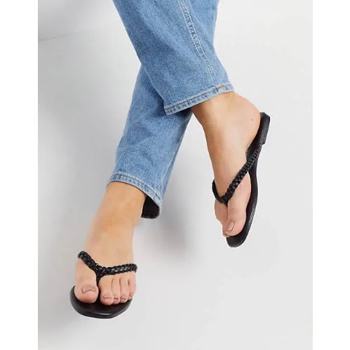 Braided Thong Slippers - Black