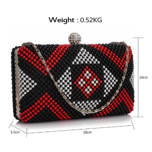 Black / Red Beaded Rhinestone Clutch Bag