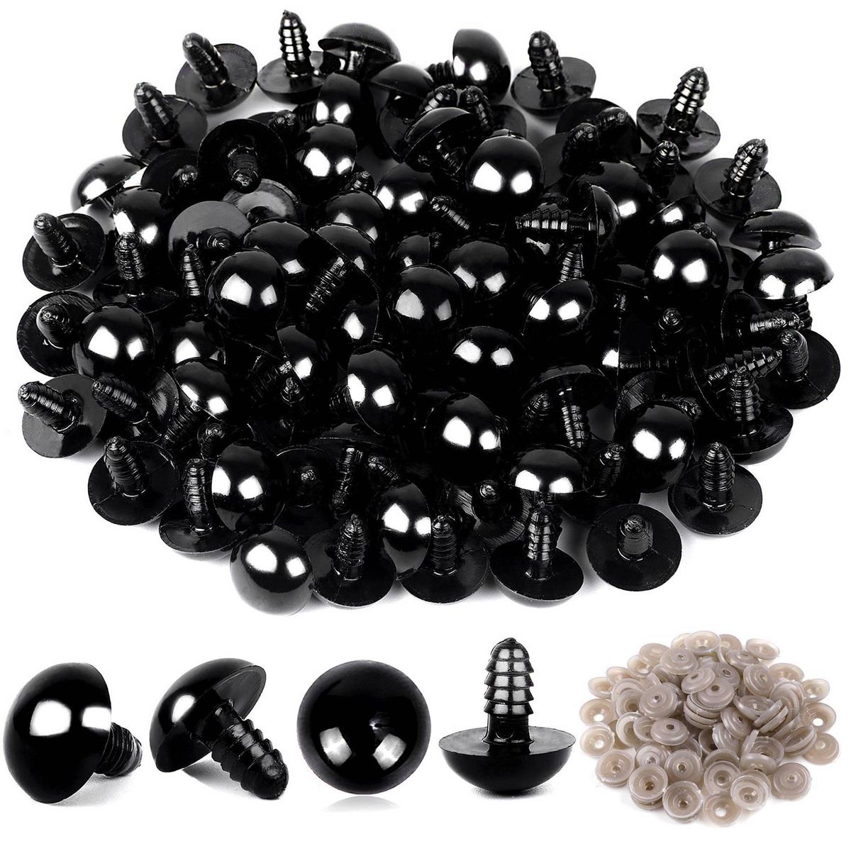 100PCS Plastic Safety Crochet Eyes Bulk with 100PCS Washers for Crochet Crafts  0.24Inch/6mm