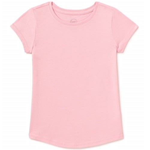 Girls Kids Tough Crew Short Sleeve Plain T-shirt - Pink Petal