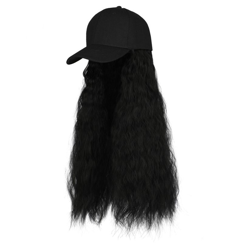 Black Face Cap Wavy Hair Wig Cap Hat Women Long Hair Extension Piece