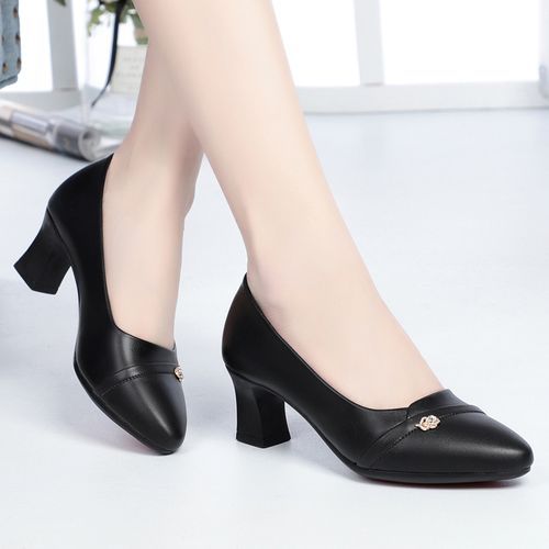 Big Size Leisure Breathable Female Hill Heel Shoes Non-slip Mid-low Heels-Black