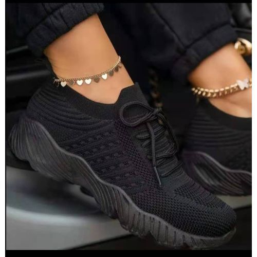Ladies Trendy Black Lace Up Sport Canvas