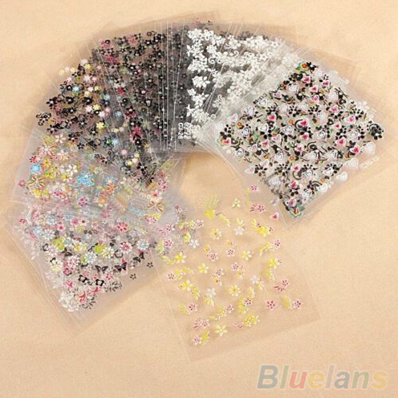 10 Sheets Nail Art Transfer Stickers 3D Design Manicure-