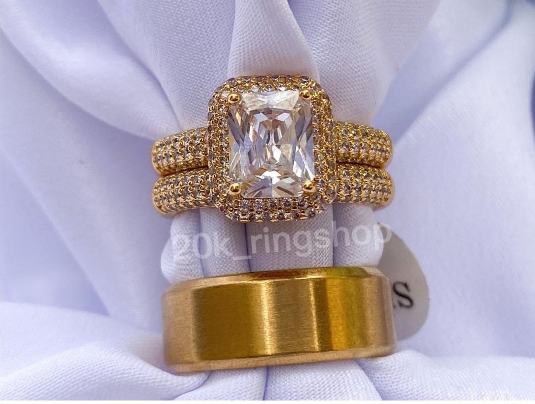 Solid Carat Gold Plated Wedding Ring Couple Set-Gold Plated