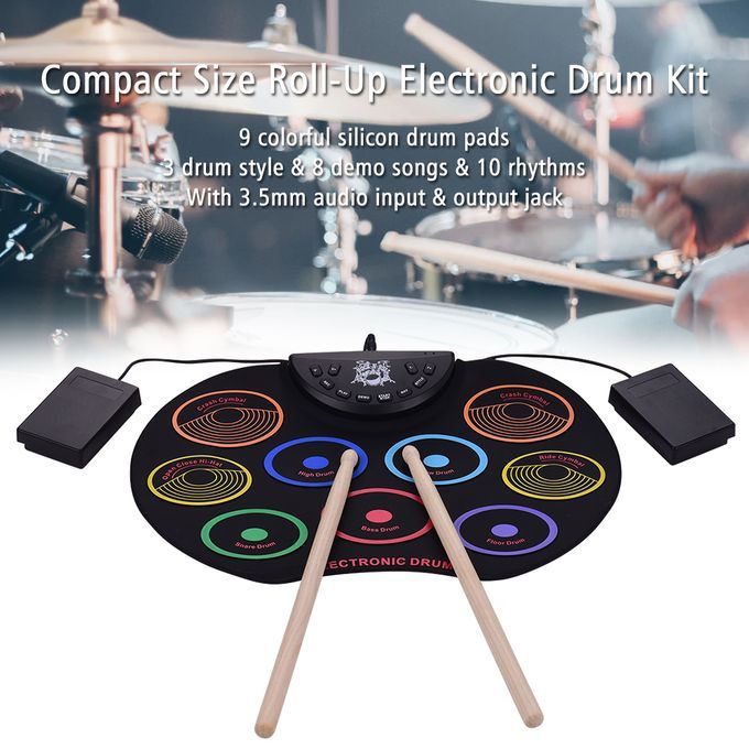 Compact Size Roll-Up Drum Set Electronic Drum Kit 9 Silicon