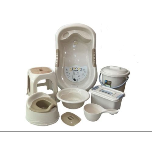 Durable Foreign Solid Colour Mother Care Baby Bath Tub Set - Cream