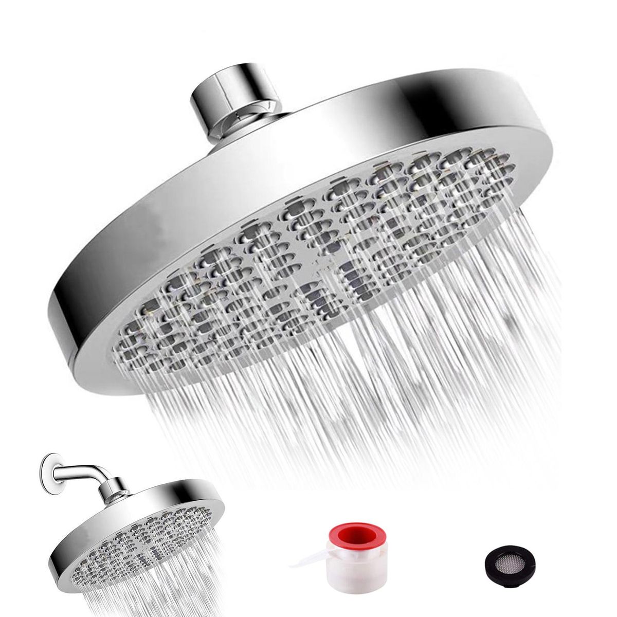 6 Inch High Pressure Shower Head G1/2 Rain Showerhead Adjustable Bathroom Shower Head Spray Showerhead Polished Chrome Bath Rain Round Shower Head Replacement