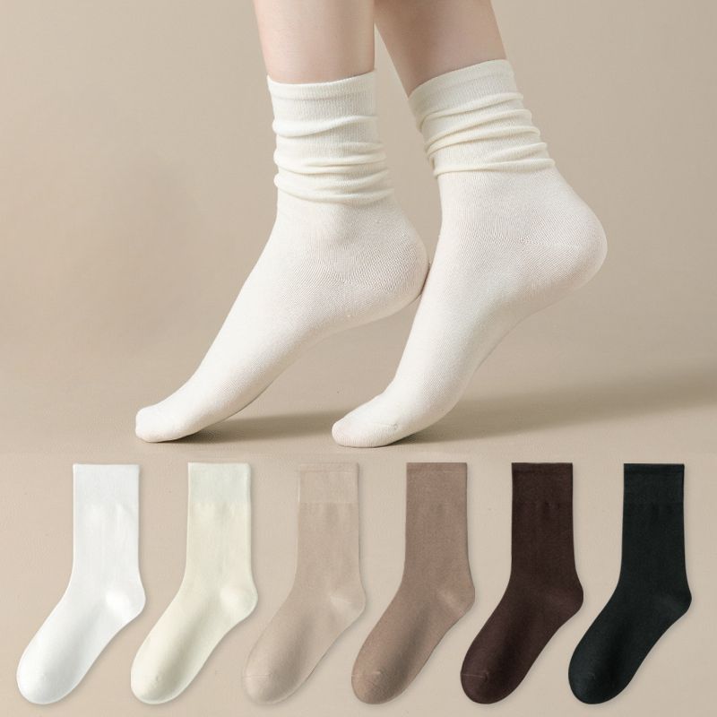 5 Pairs Set Solid Color Cotton Socks Medium Tube Knitted Loose Long Soft Spring Autumn Crew Casual Sock Black White Breathable