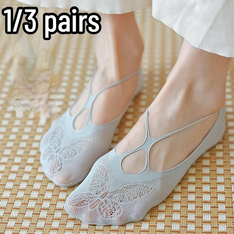 1/3 Pairs Invisible Boat Socks Women Summer Silicone Non-Slip Socks for High Heels Shoes Ice Silk Thin Half-Palm Suspender New