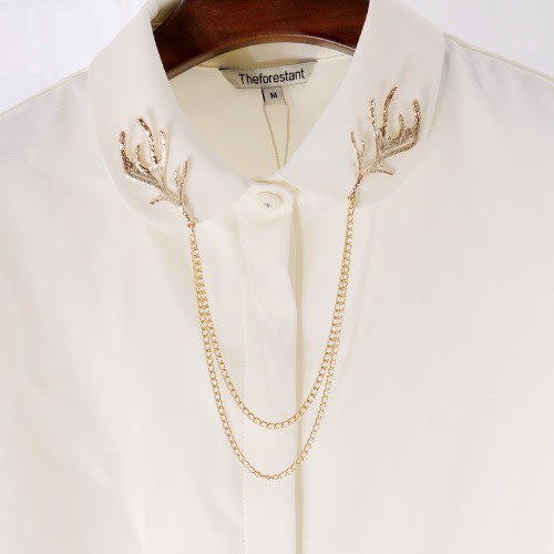 Deer Antlers Shirt Collar Brooch Pin Suit Lapel Accessory - Gold