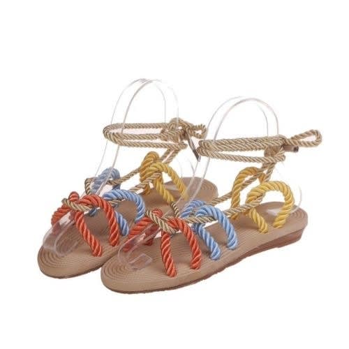 Multicolour Women’s Roman Gladiator Hemp Rope Lace-up Flat Sandals