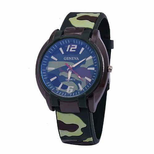 Camouflage Rubber Wristwatch For Boys- Green
