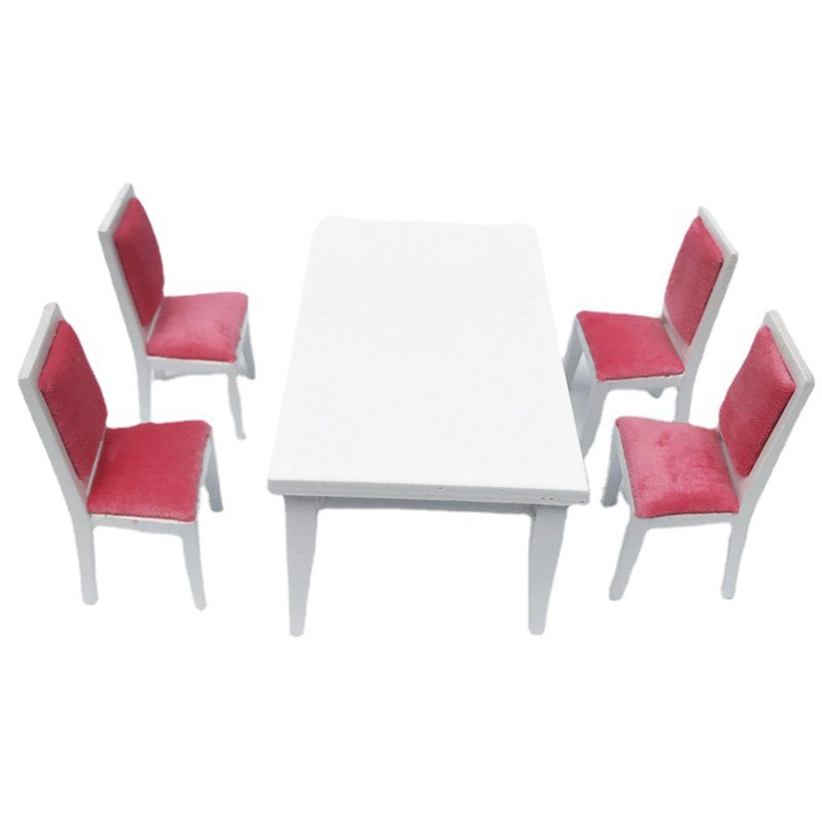5Pcs 1/12 Dollhouse Dining Table Chair Wooden Set for