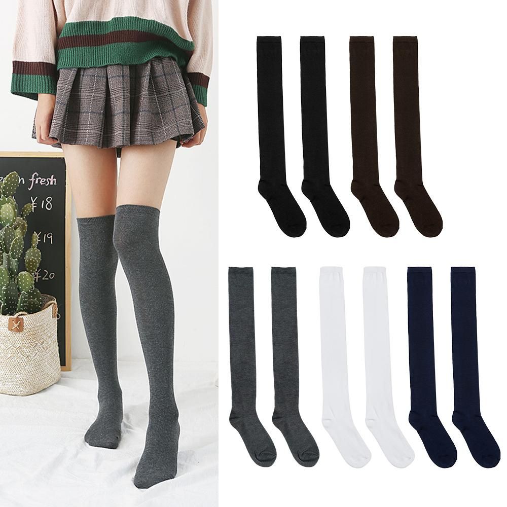 1Pair Long Overknee Socks Women Girls Leg Warmers Black White Grey Thigh High Elastic Polyester Cotton Breathable Stockings