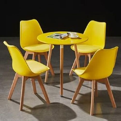 Wooden Leg Dining Table And 4 Chair Set - Yellow