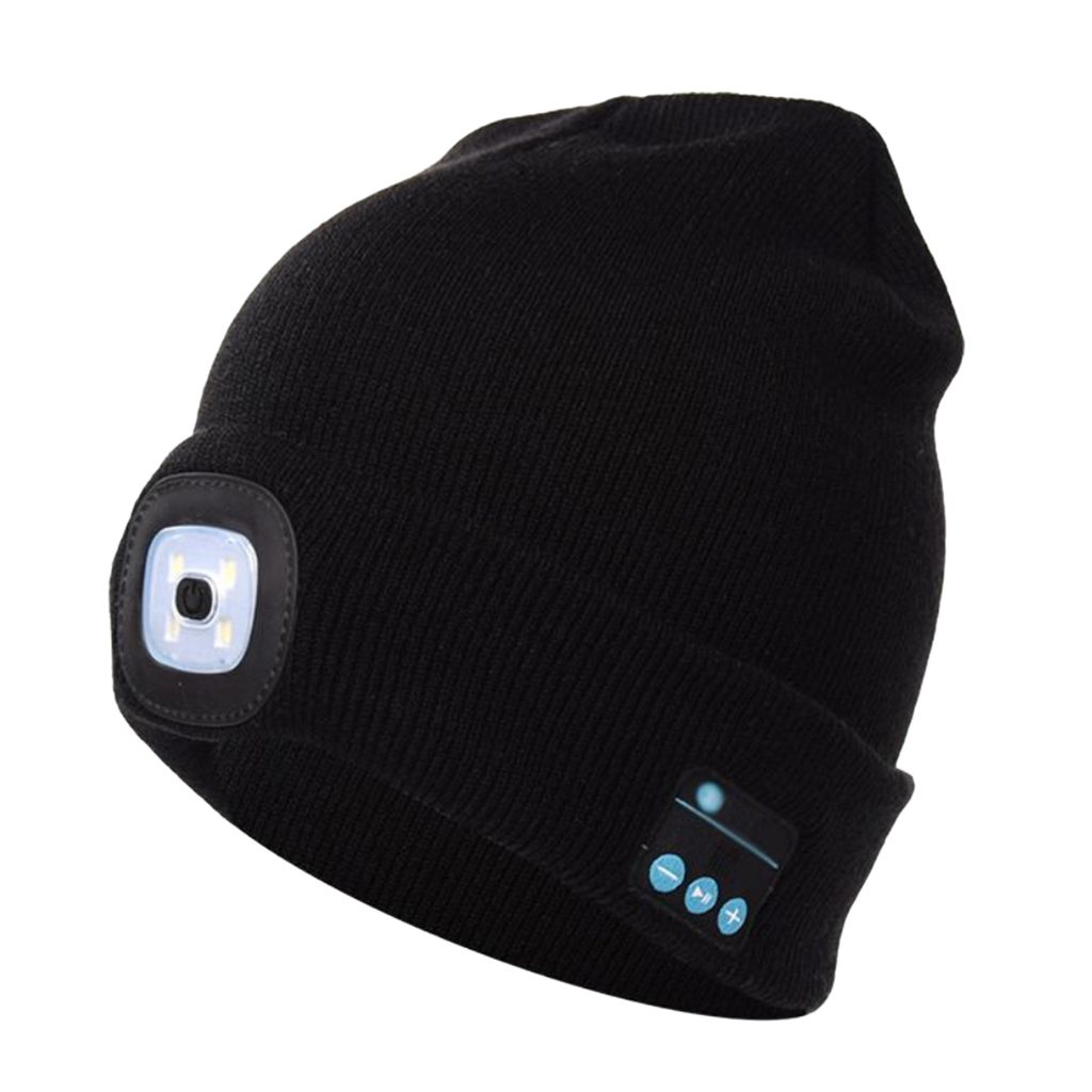 Winter Warm Music Hat Wireless Smart Headphone Bluetooth LED Hat Uni Winter Built-in Mic Headset With Flashlight Black
