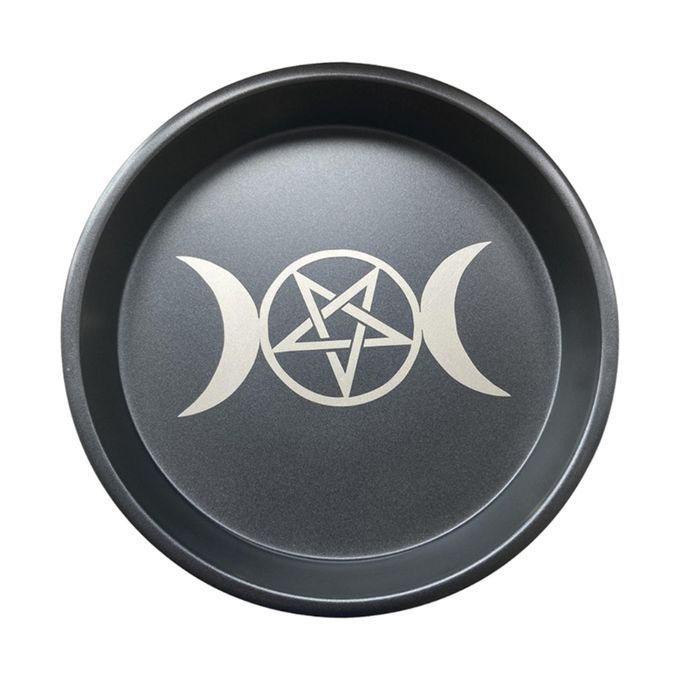 Steel Astrology Moon Star Phase Candlestick Table Altar Plate White