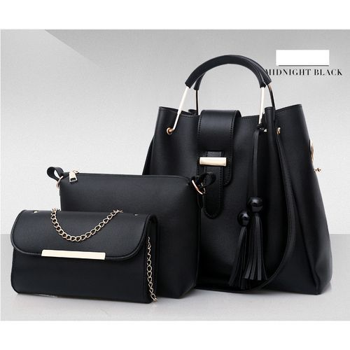 CLASSIC 3 In 1 WOMEN LEATHER HANDBAG - BLACK