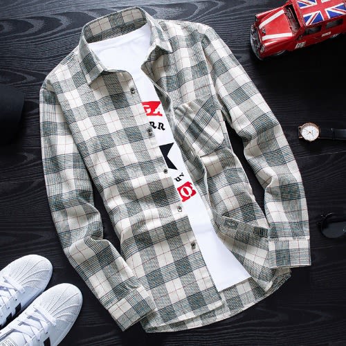 Casual Men's Long Sleeve Shirt - Check T-shirt