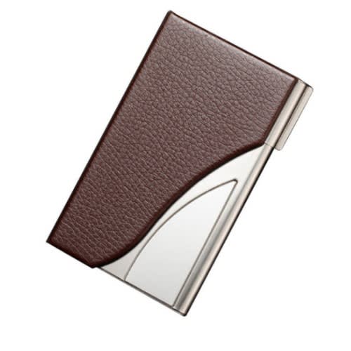 Men's Stainless Steel Credit Business Card Holder-Brown & Silver