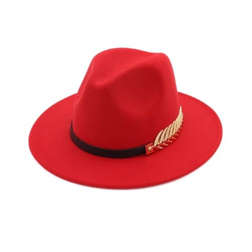 Leaf Felt Fedora Hat  - Red