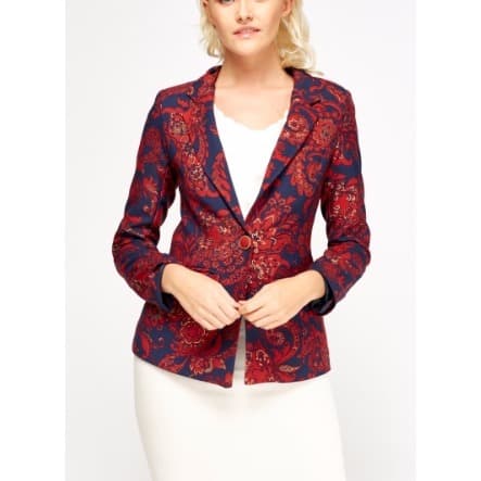 Gold Glitter Print Fitted Blazer - Red Multicolour