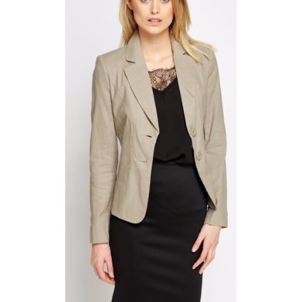 Twin Button Linen Blend Blazer - Beige