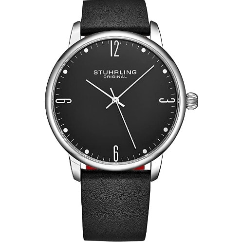 Mens Watch Calfskin Leather Strap Dress Watch - Black
